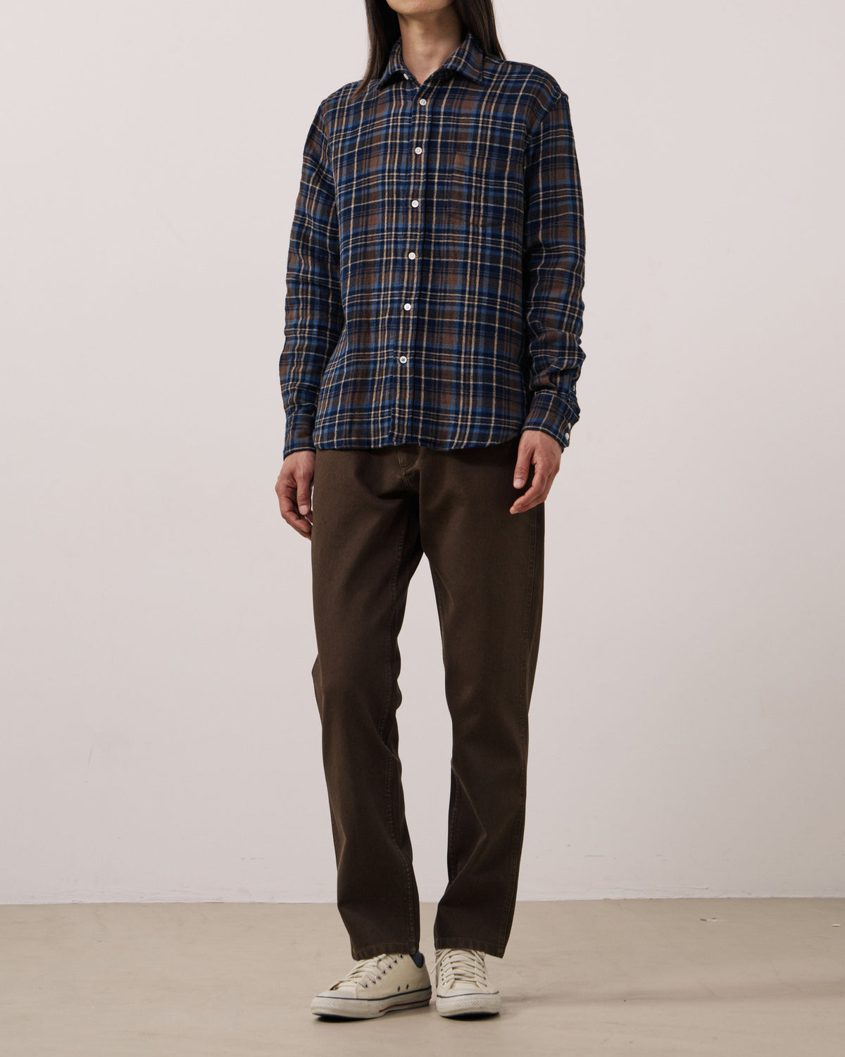 Paul Doubled Faced Cotton Check Shirt - Brown/Blue