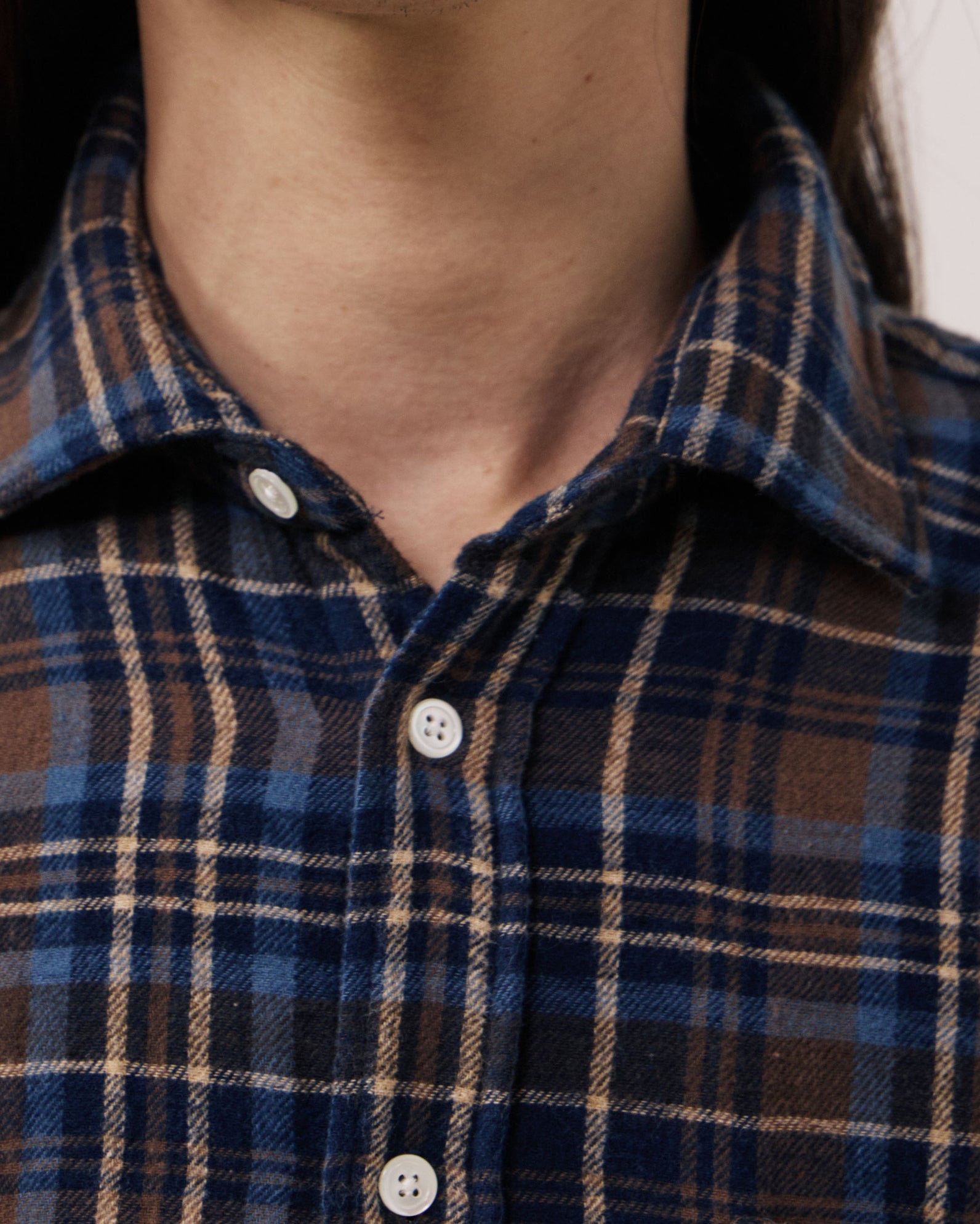 Paul Doubled Faced Cotton Check Shirt - Brown/Blue