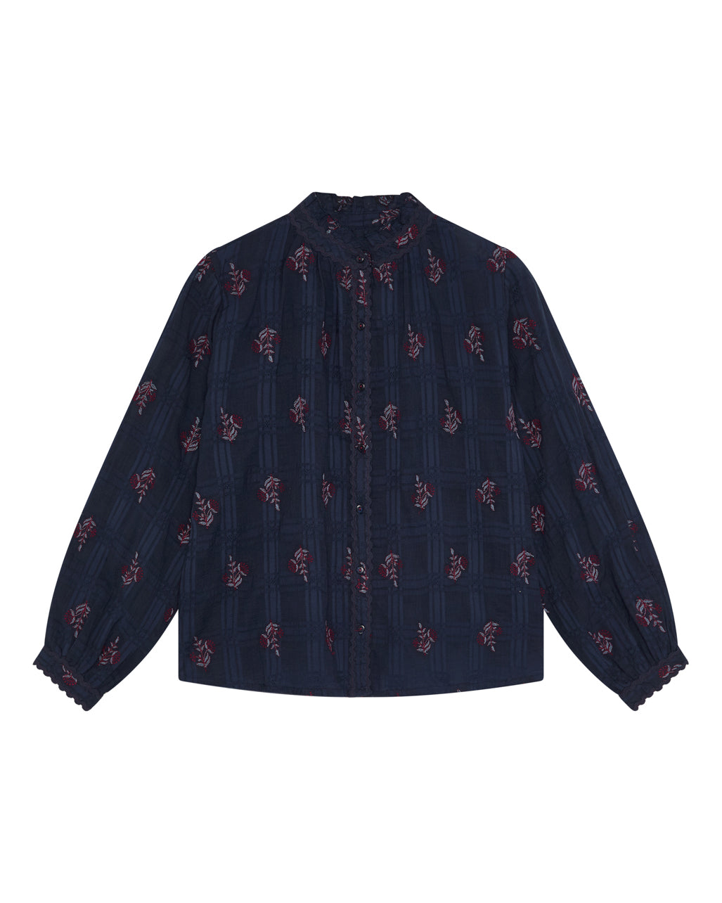 Sabine Embroidered Rick Rac Blouse - Navy