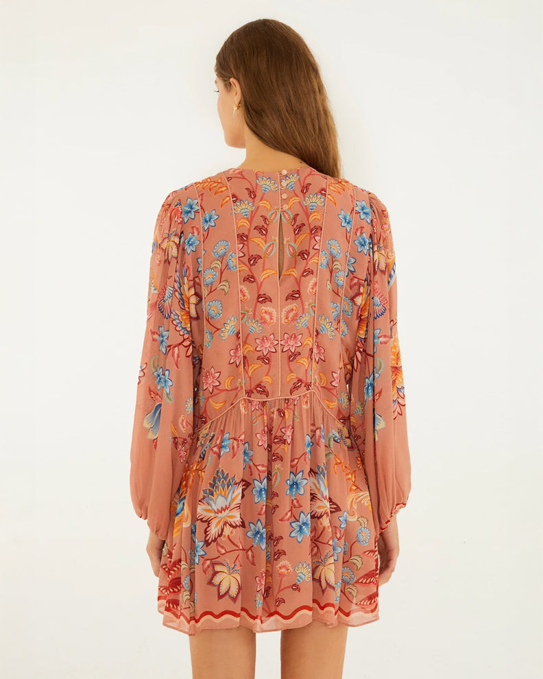 Lace Long Sleeve Mini Dress - Boho Enchance Mocha