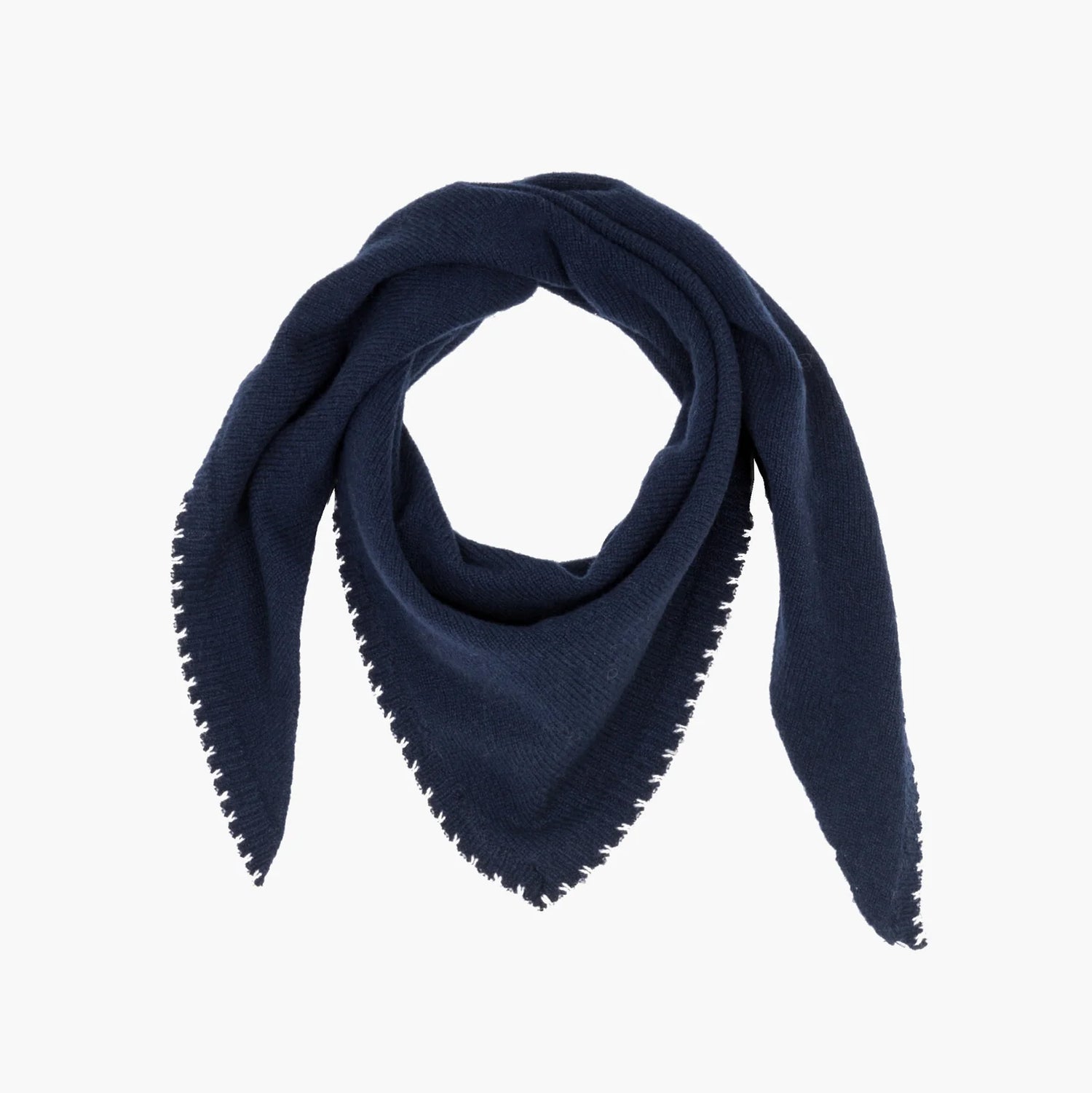 Boro Blanket Stitch Triangle Scarf - Navy/Greige