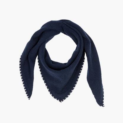 Boro Blanket Stitch Triangle Scarf - Navy/Greige