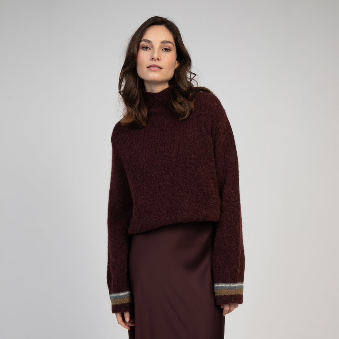 Bregan Stripe Trim Turtle Neck - Mulberry