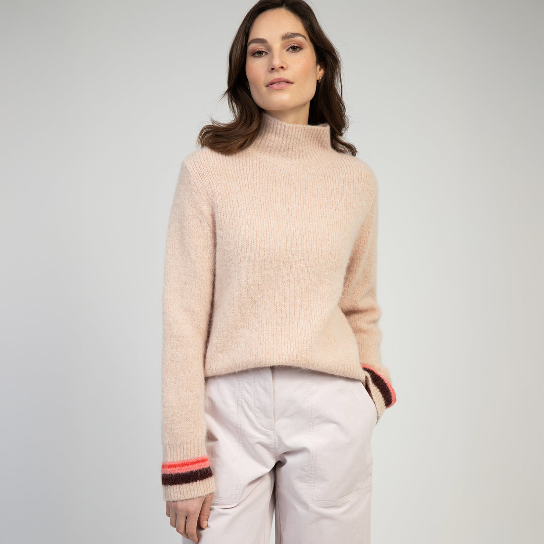 Bregan Stripe Trim Turtle Neck - Shell