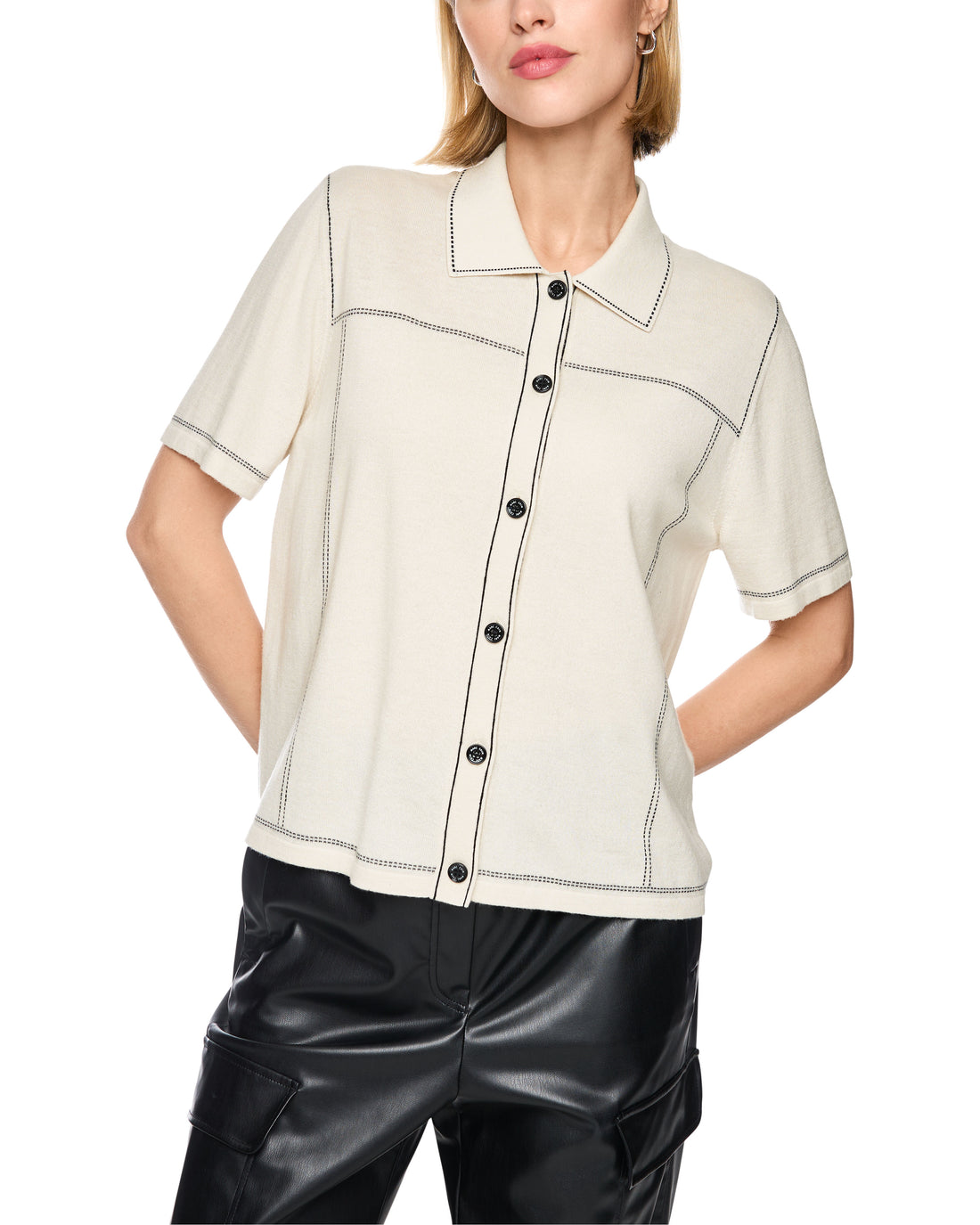 Button Through Knit Polo - Cream