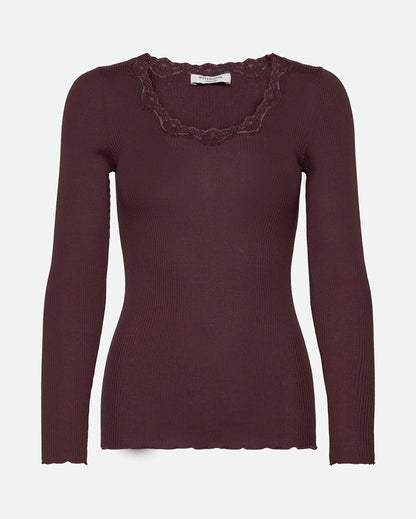 Babette Long Sleeve U-Neck Lace T-Shirt - Fudge