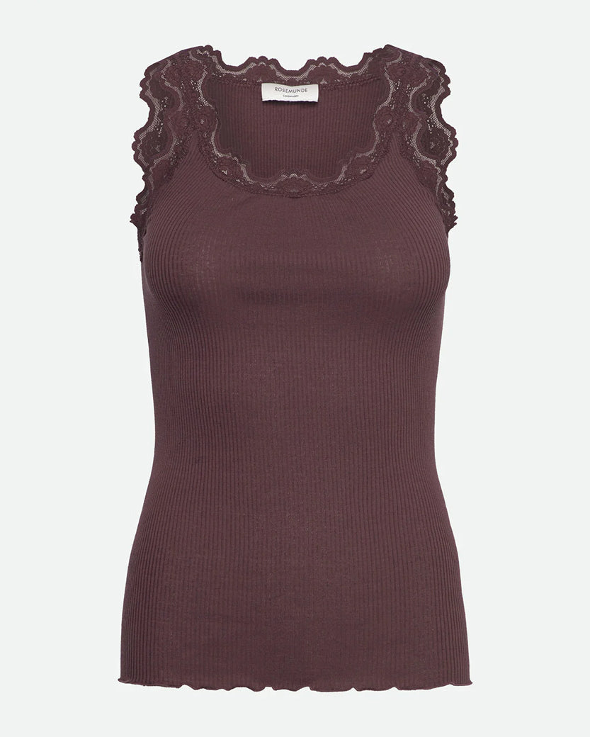 Babette Sleeveless U-Neck Long Lace Top - Fudge