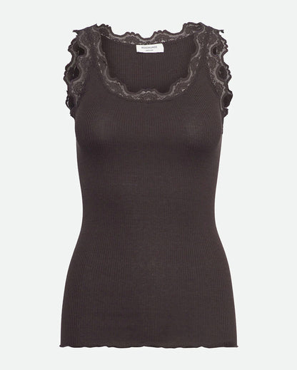 Babette Sleeveless U-Neck Long Lace Top - Ganache