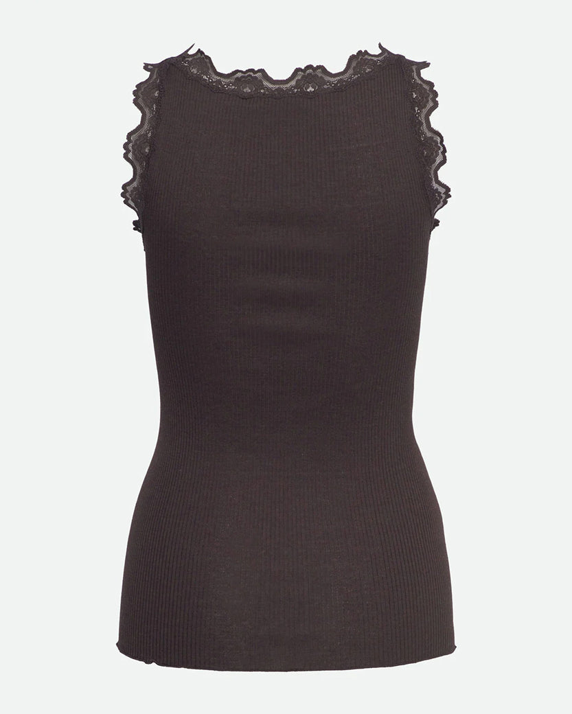 Babette Sleeveless U-Neck Long Lace Top - Ganache