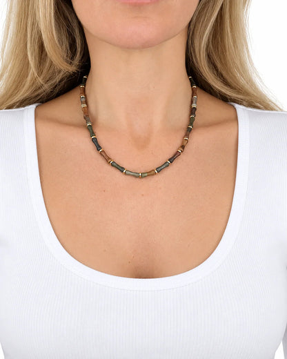 Bamboo Necklace With Charm - Picasso Jasper