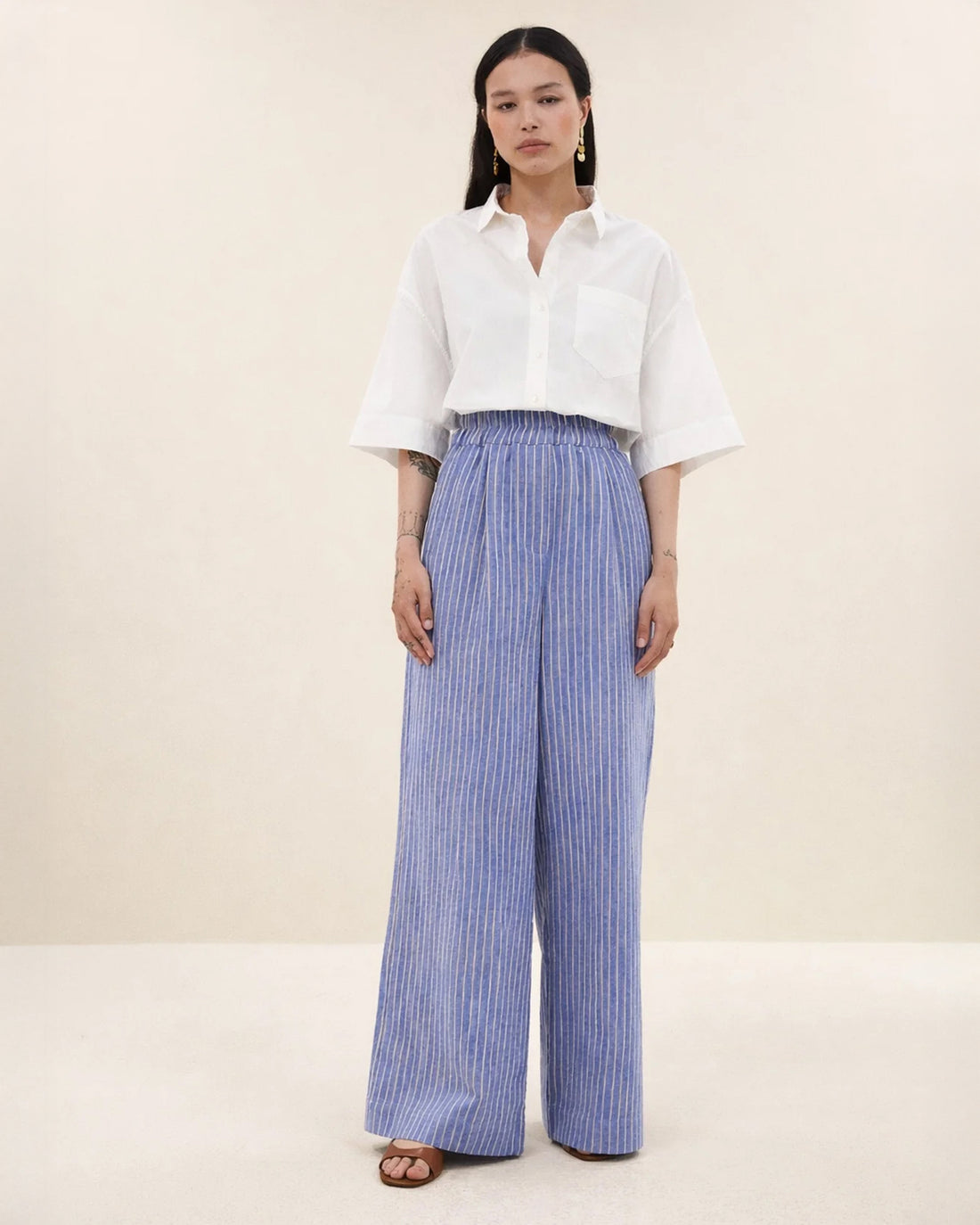 Benji Stripe Wide Leg Trousers - Sapphire Blue
