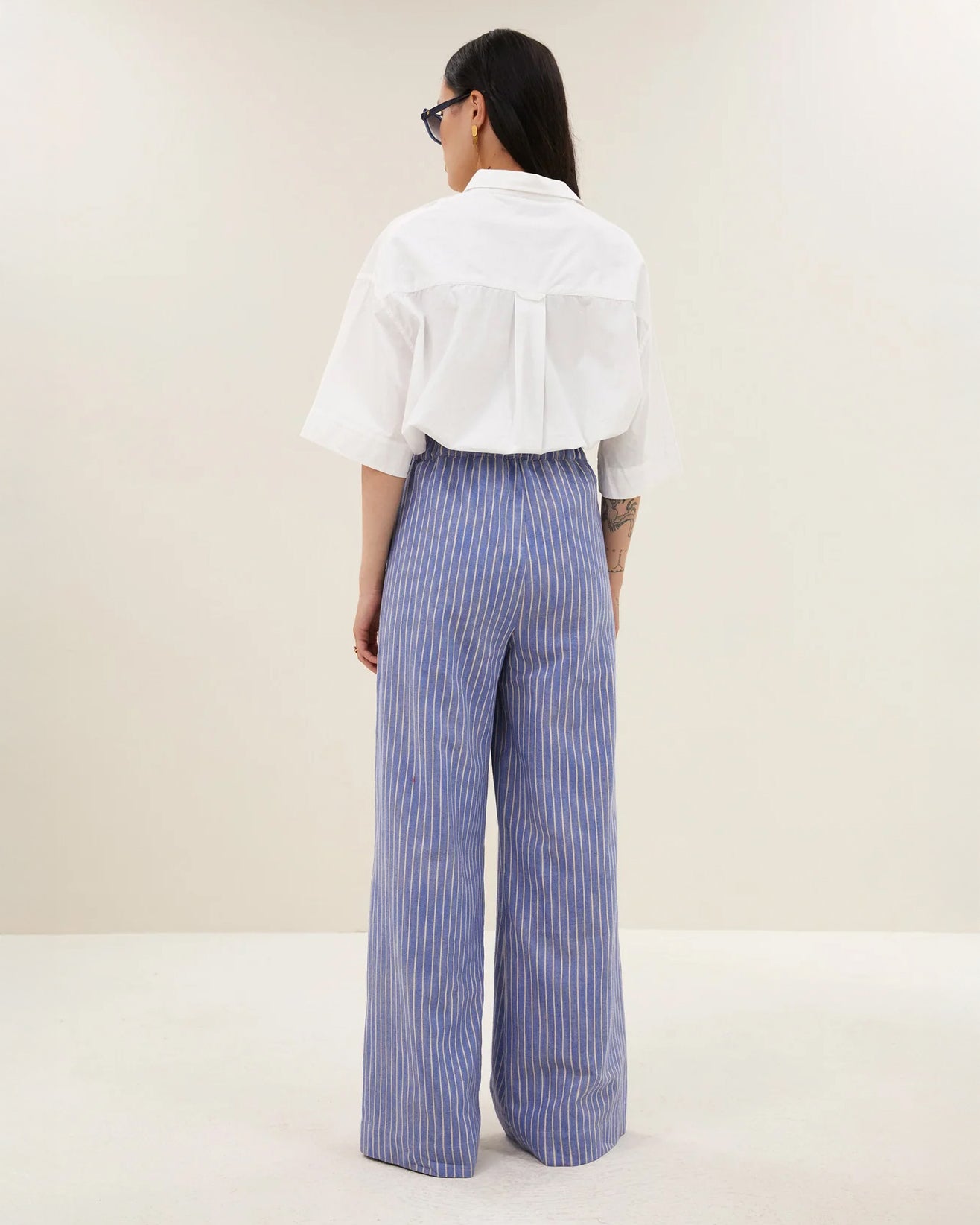 Benji Stripe Wide Leg Trousers - Sapphire Blue