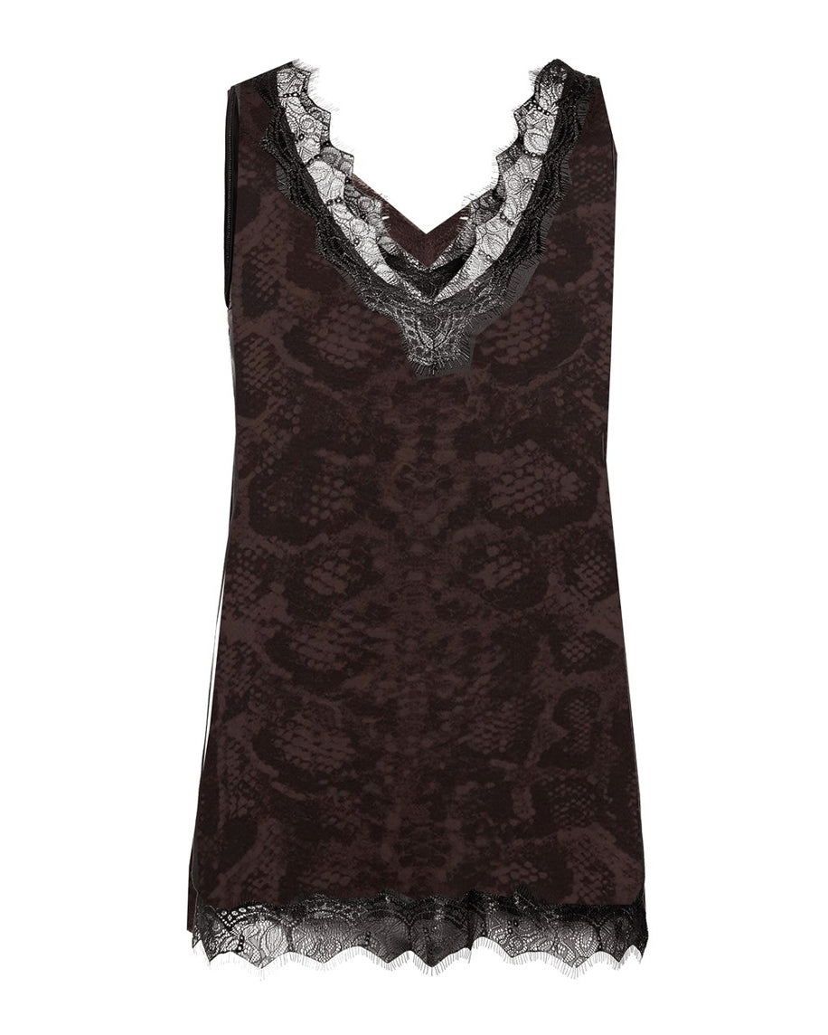 Billie Sleeveless Lace V-Neck Top - Brown Snake Print