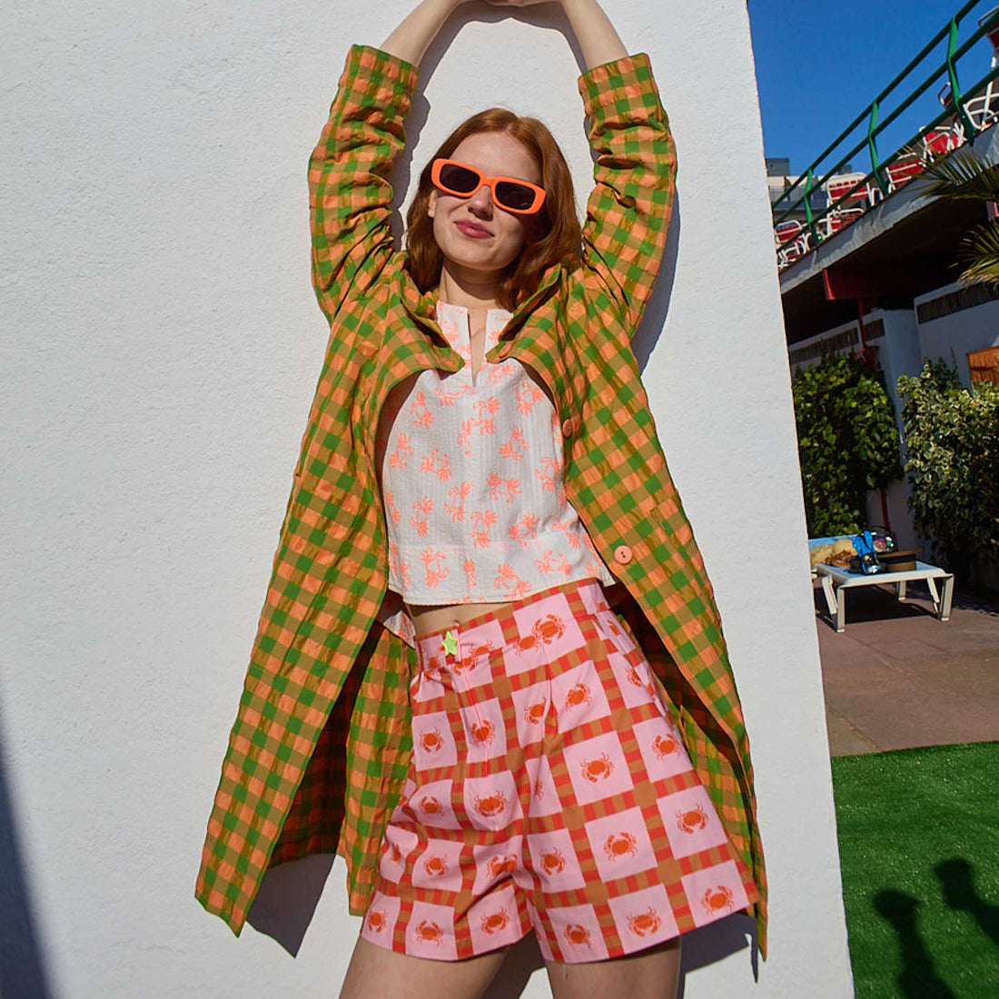 Billy Check Peter Pan Collar Jacket - Coral