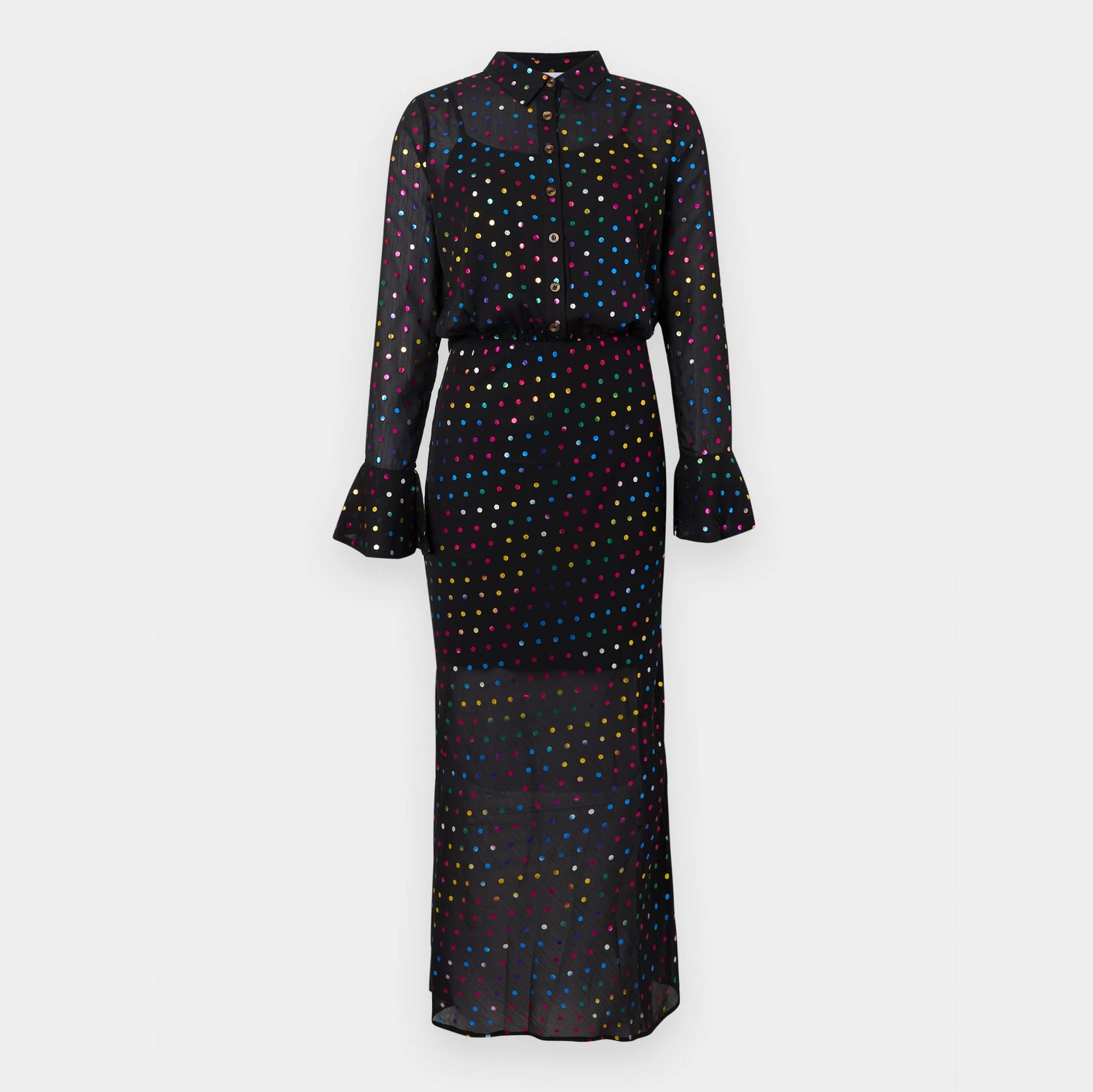 Black Rainbow Spot Shirt Dress - Black