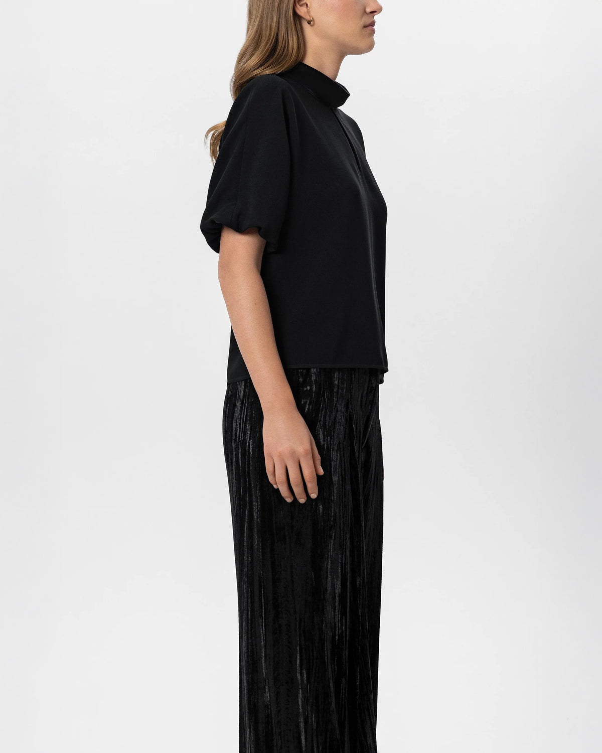 Blouse With Puff Sleeves - Deep Black