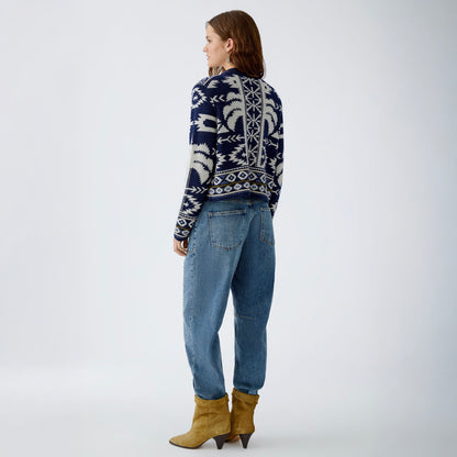 Blue White Knitted Fringed Cardi - Blue White