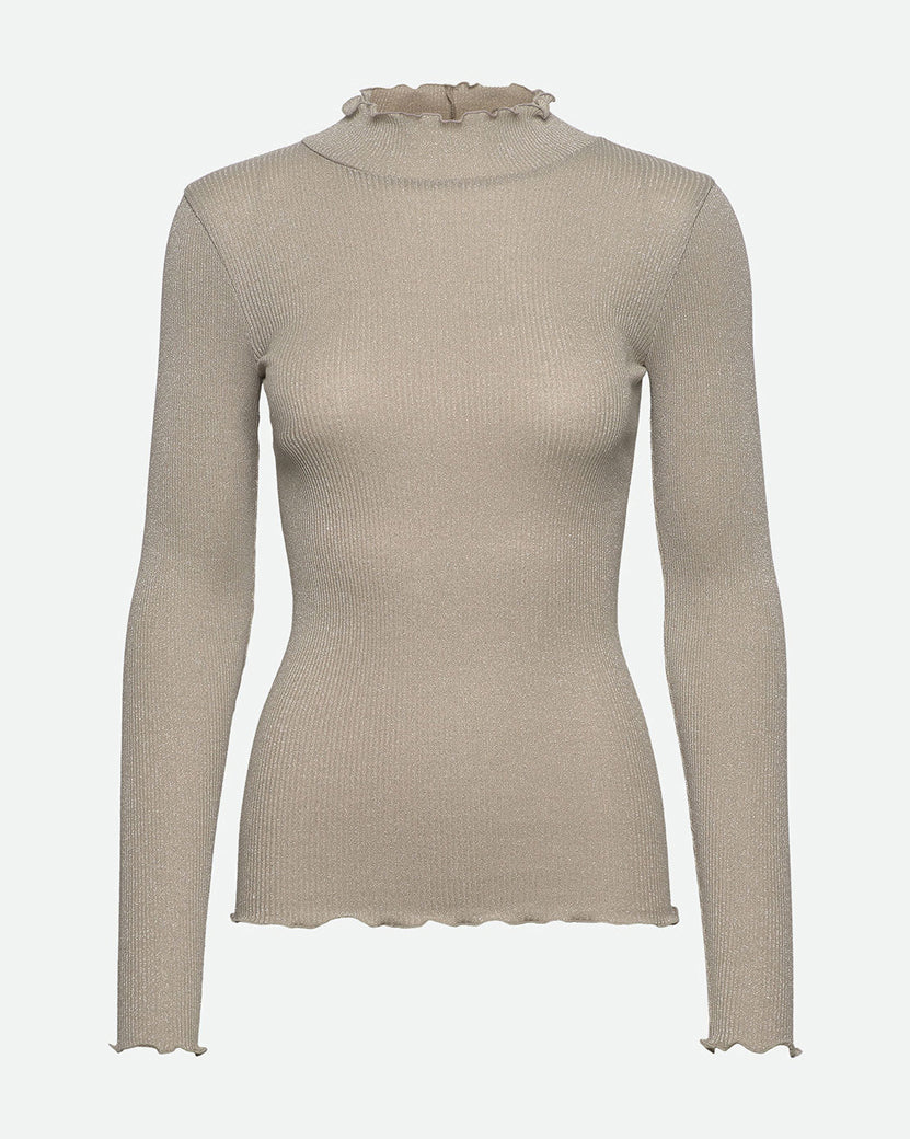 Boston Lurex Long Sleeve Regular T-Neck T-Shirt - Abbey Stone