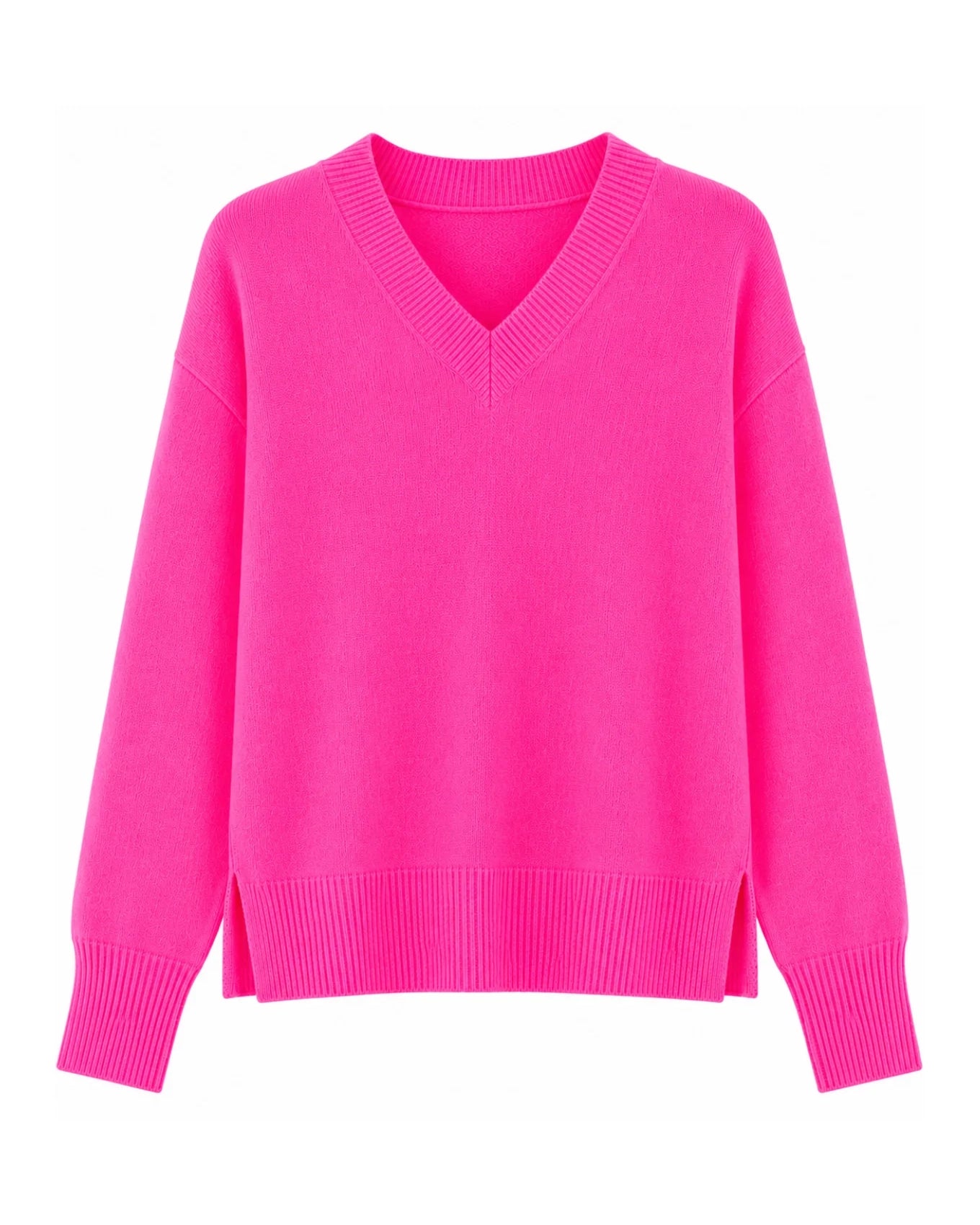 Boulder Long Sleeve V Neck Jumper - Neon Pink