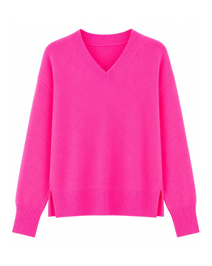 Boulder Long Sleeve V Neck Jumper - Neon Pink