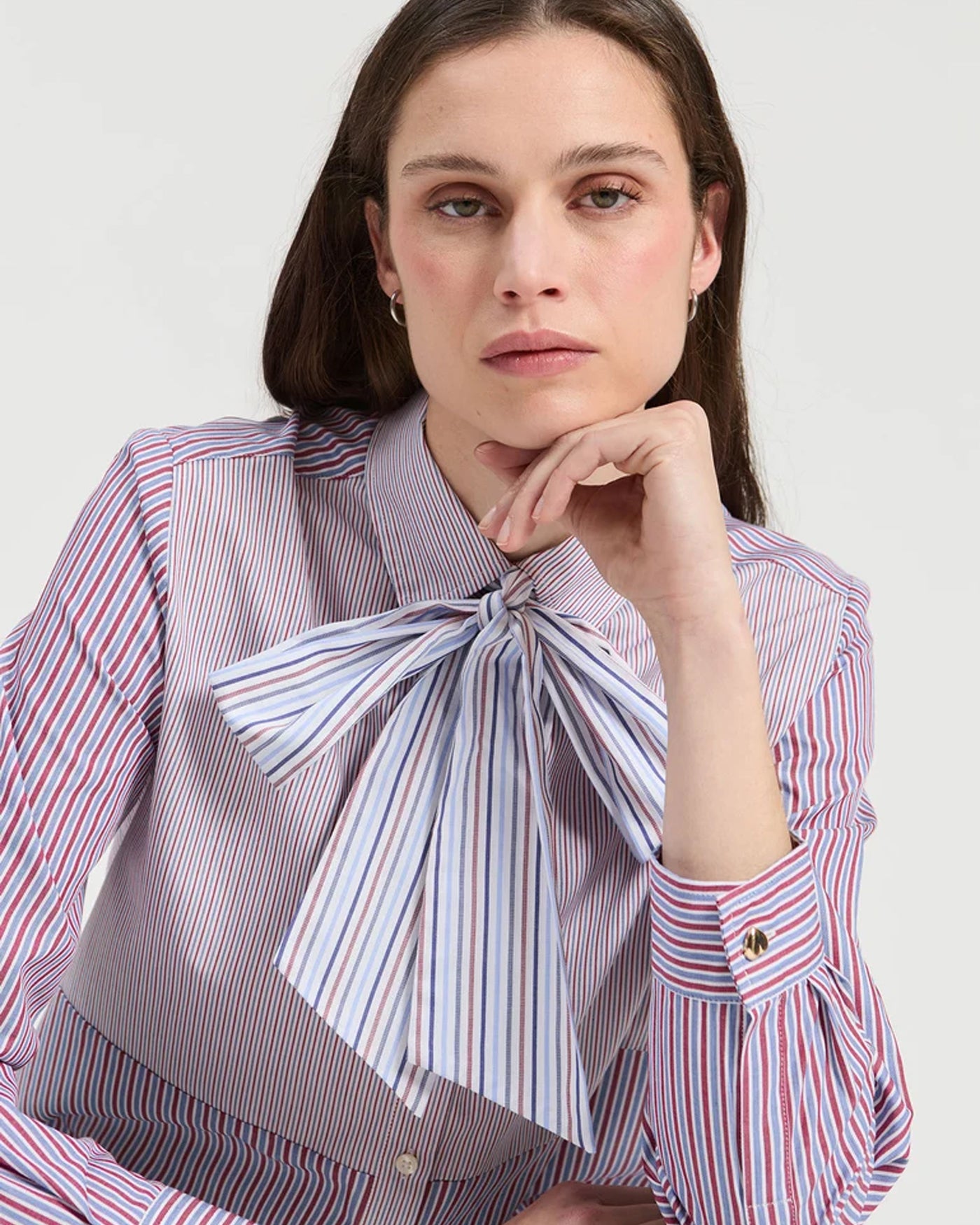 Bow Stripe Blouse - White Multi
