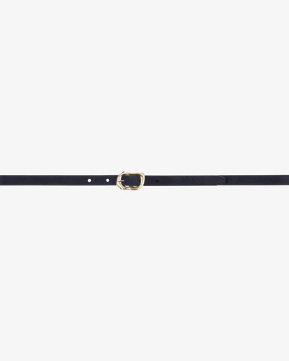 Suede Small Gold Buckle Belt - Navy