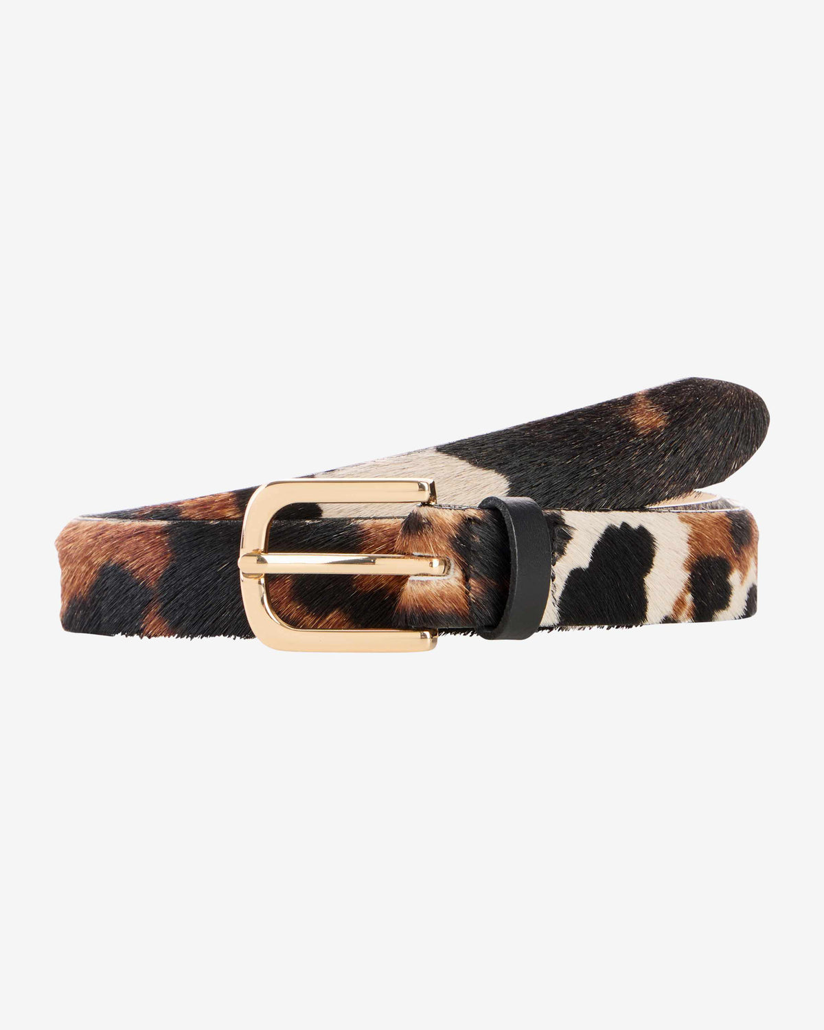 Cow Print Big Gold Buckle Belt - Walnut