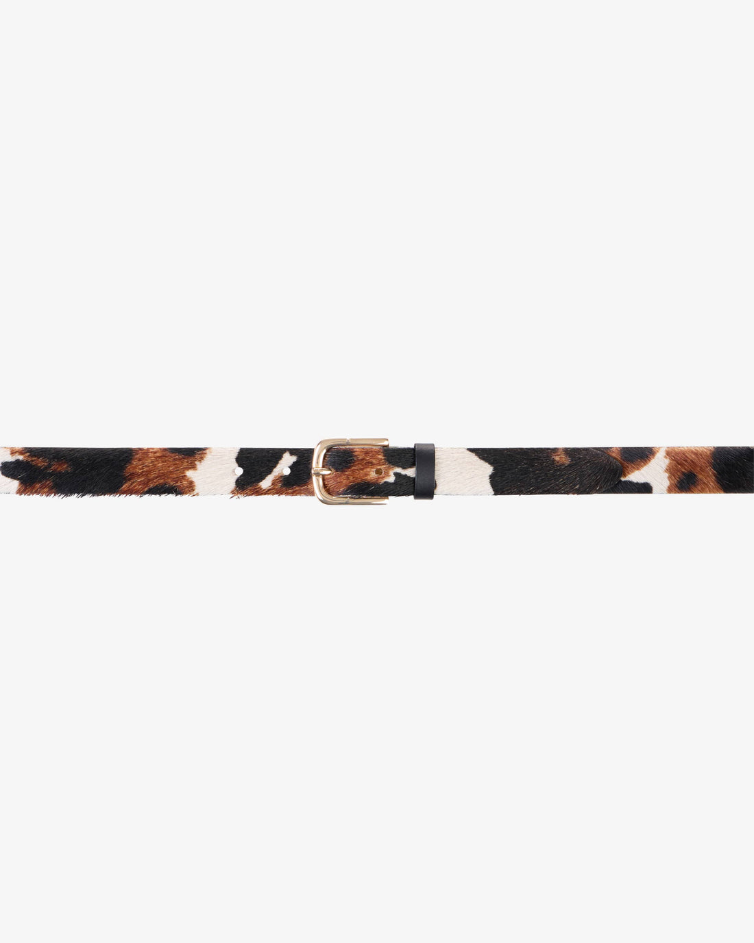 Cow Print Big Gold Buckle Belt - Walnut