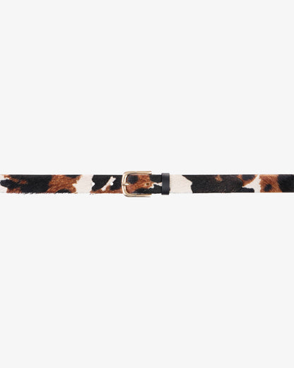 Cow Print Big Gold Buckle Belt - Walnut