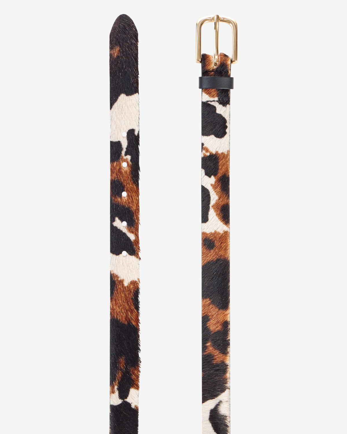 Cow Print Big Gold Buckle Belt - Walnut