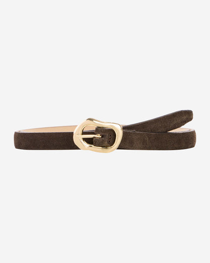 Suede Small Gold Buckle Belt - Brown