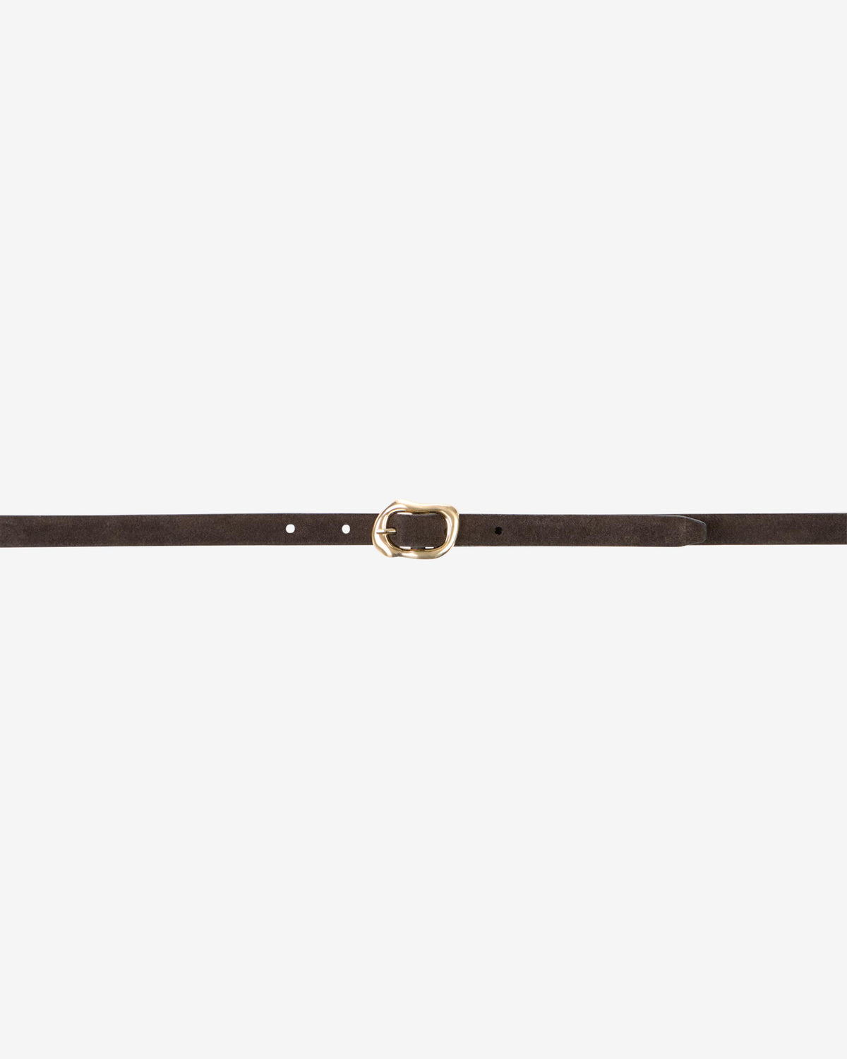 Suede Small Gold Buckle Belt - Brown