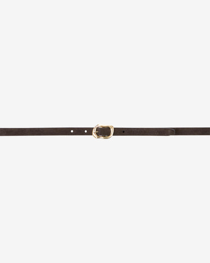Suede Small Gold Buckle Belt - Brown