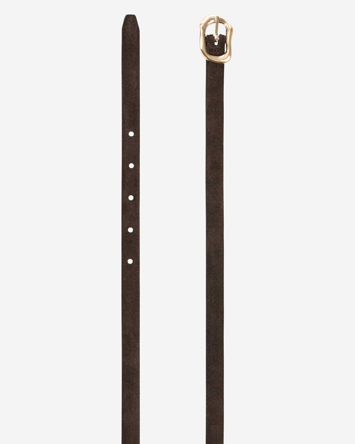 Suede Small Gold Buckle Belt - Brown
