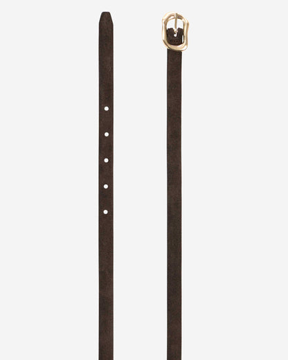 Suede Small Gold Buckle Belt - Brown