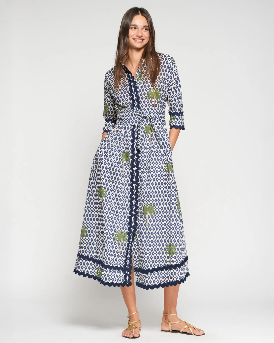 Brenda Ric Rac Printed Shirt Dress - Navy