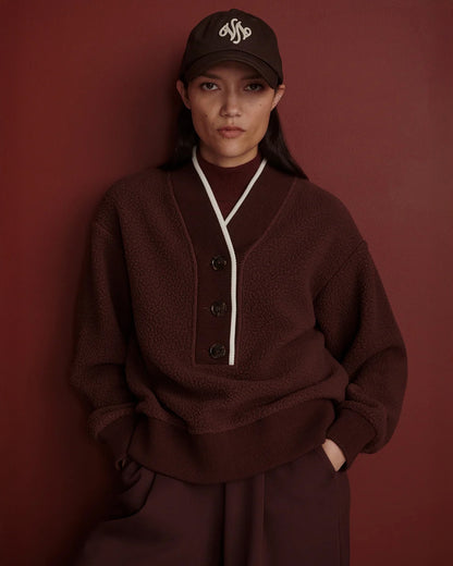 Brenna Button Neck Fleece - Mahogany