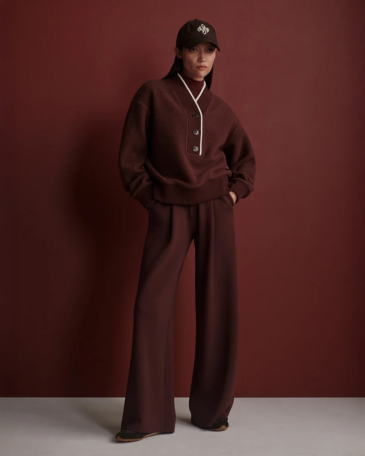 Brenna Button Neck Fleece - Mahogany