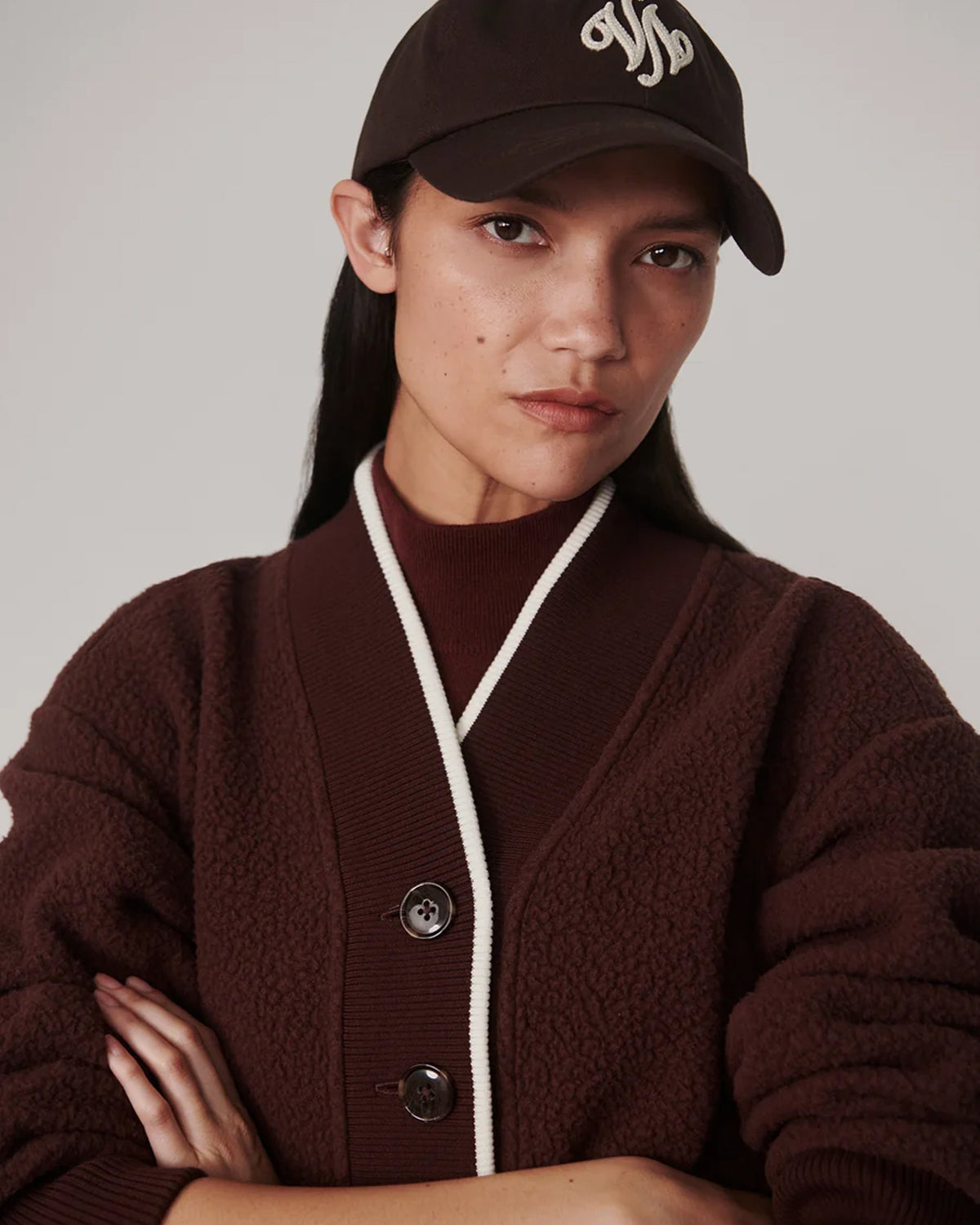 Brenna Button Neck Fleece - Mahogany