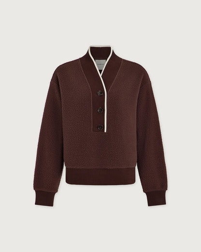 Brenna Button Neck Fleece - Mahogany