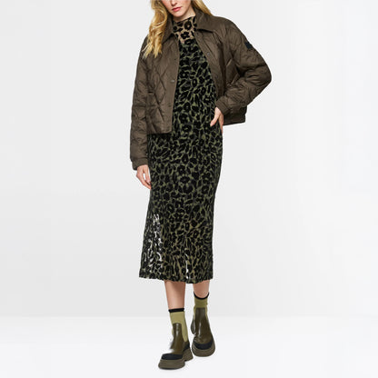 Burnout Animal Print Dress - Olive Drab