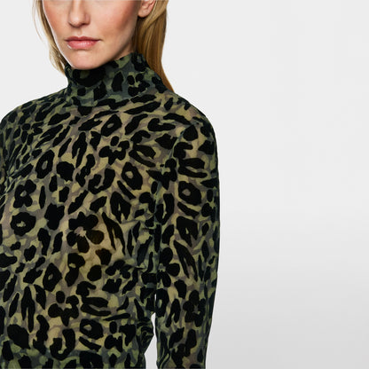 Burnout Animal Print Top - Olive Drab