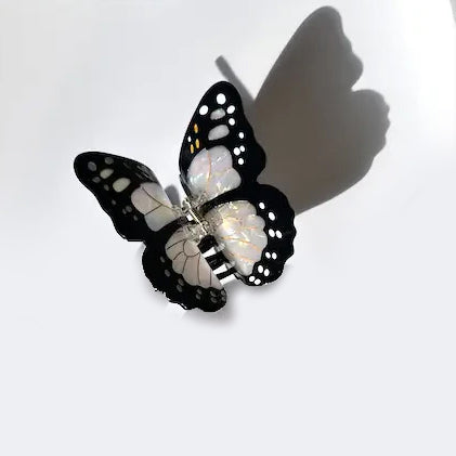 Hand-Painted Monarch Butterfly Claw Hair Clip- - White