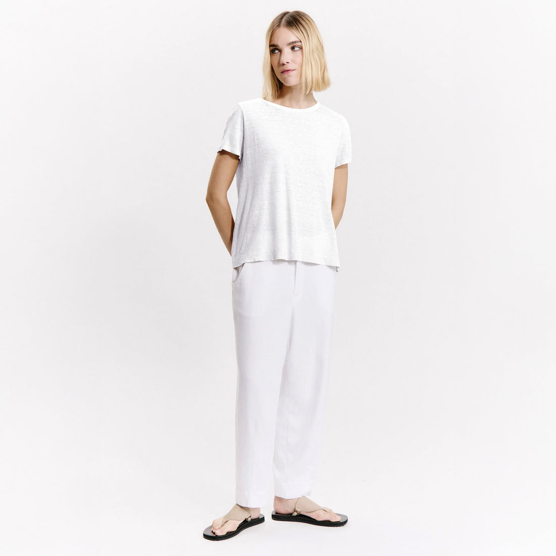 Short Sleeve Rib Round Neck Tee - White