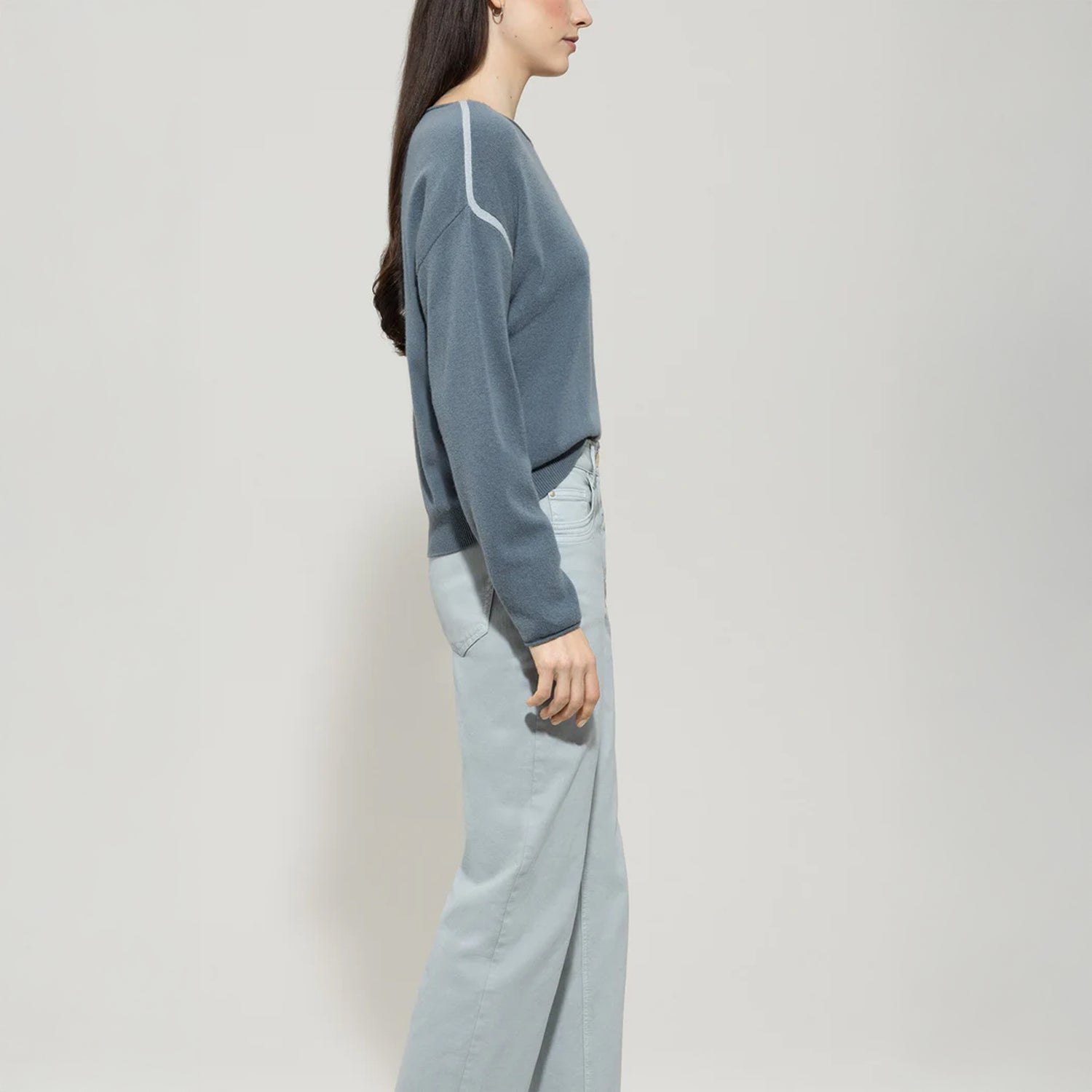 Cashmere Blend Seam Detail Knit - Greyish Blue
