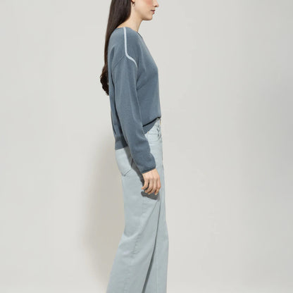 Cashmere Blend Seam Detail Knit - Greyish Blue
