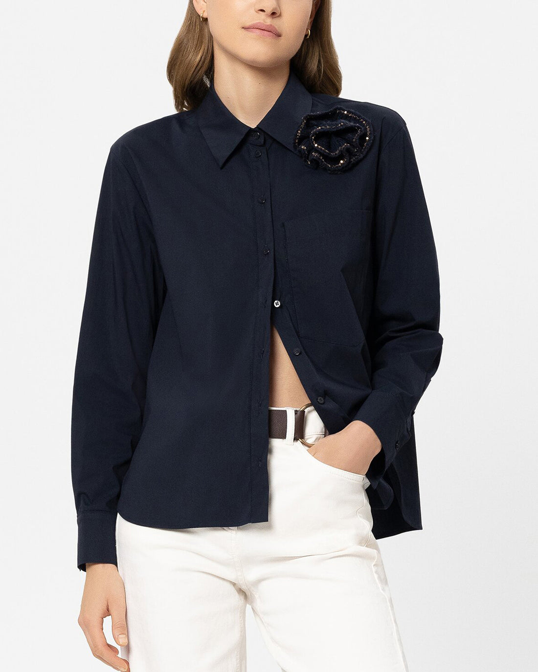 Cashmere/Silk Polo Shirt With Removable Collar - Smoky Blue