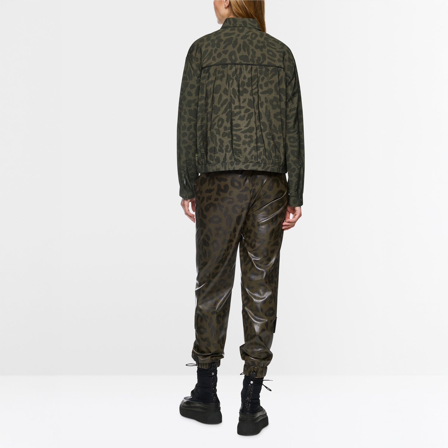 Casual Animal Print Sports Jacket - Olive Drab
