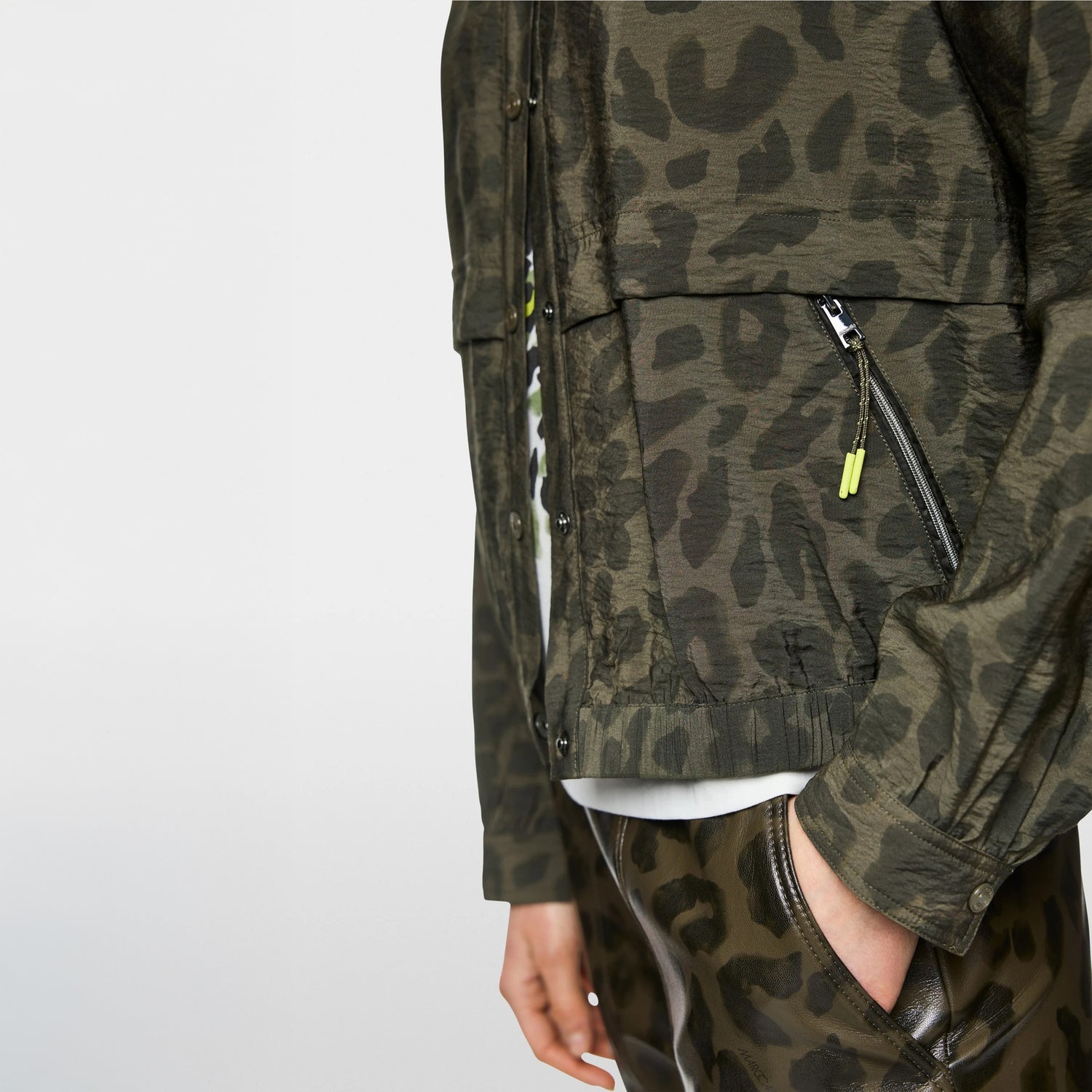 Casual Animal Print Sports Jacket - Olive Drab