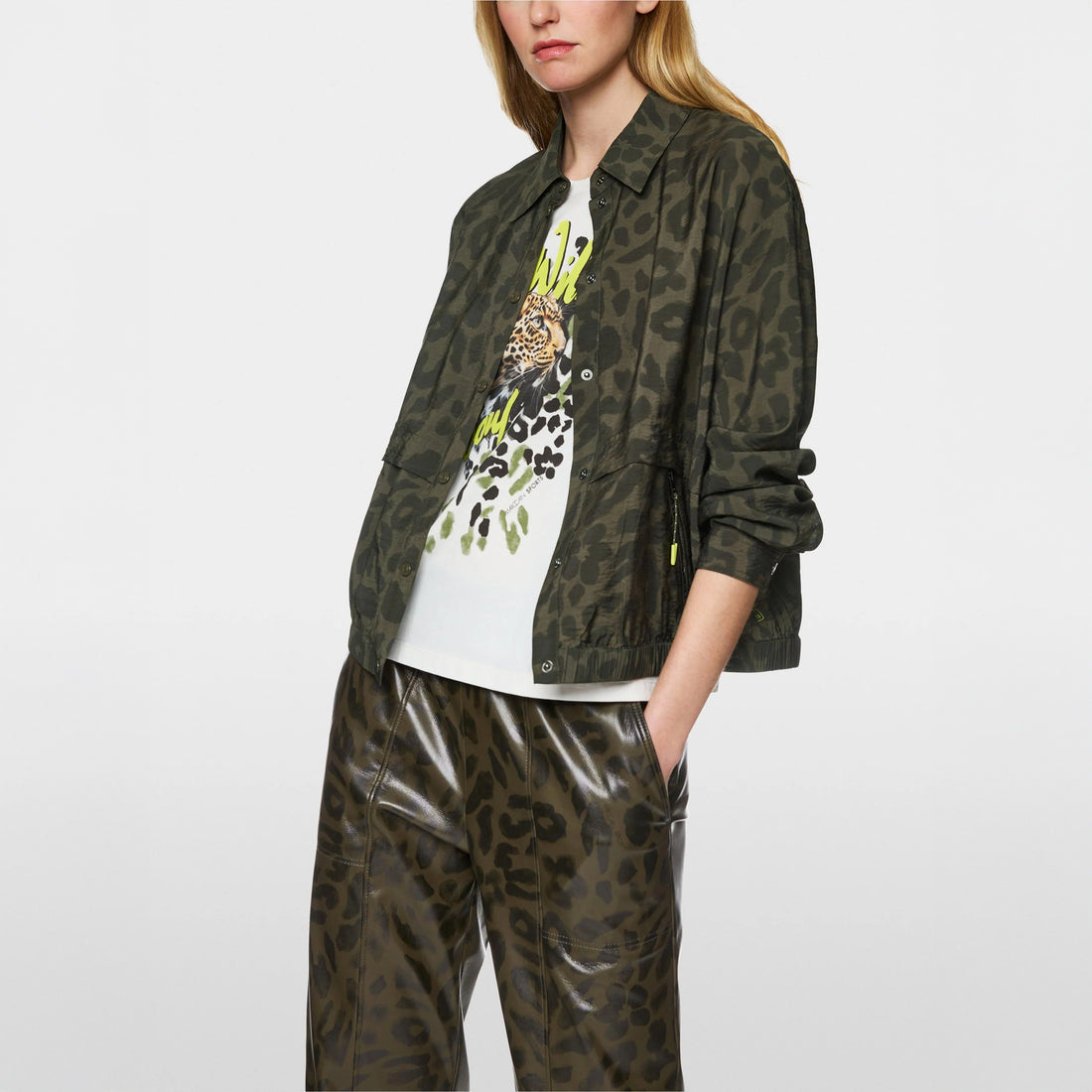 Casual Animal Print Sports Jacket - Olive Drab